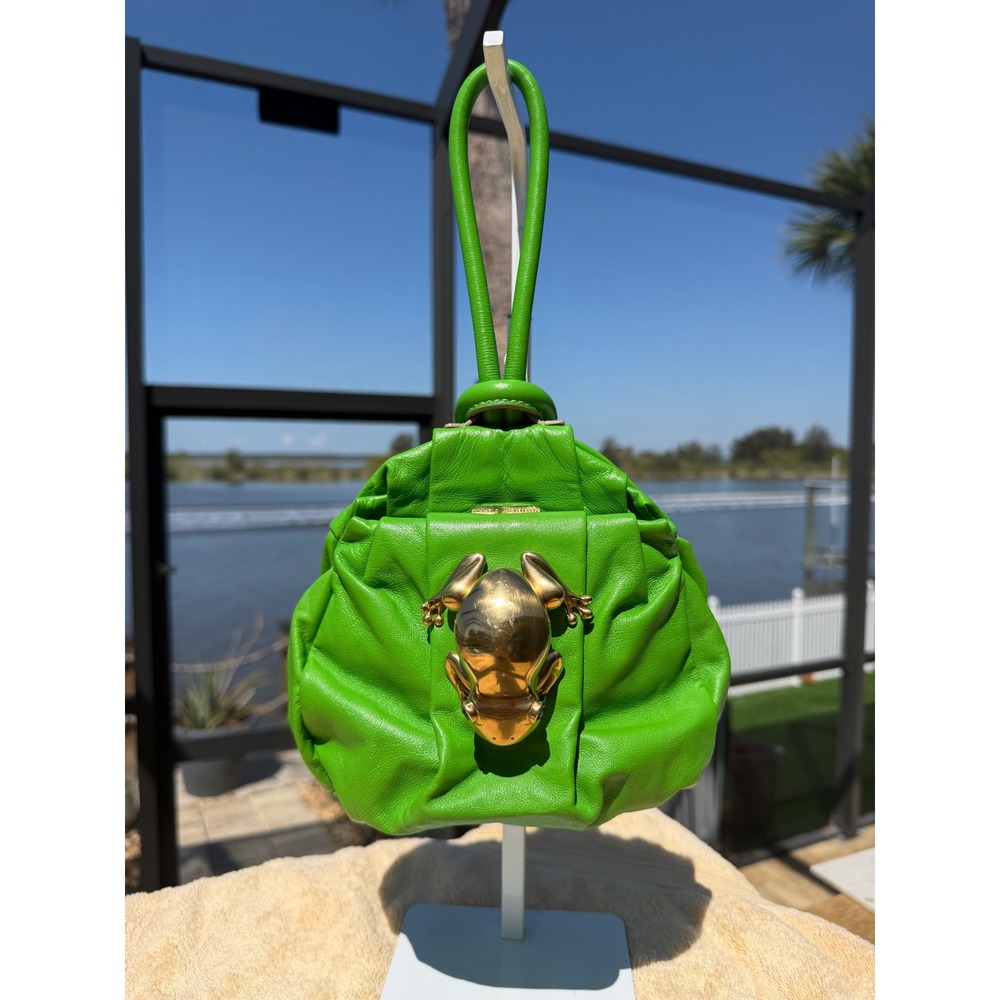 Marc Jacobs Rare Rana Frog Kiss Lock 2008 Kangaroo Leather Clutch Bag Green